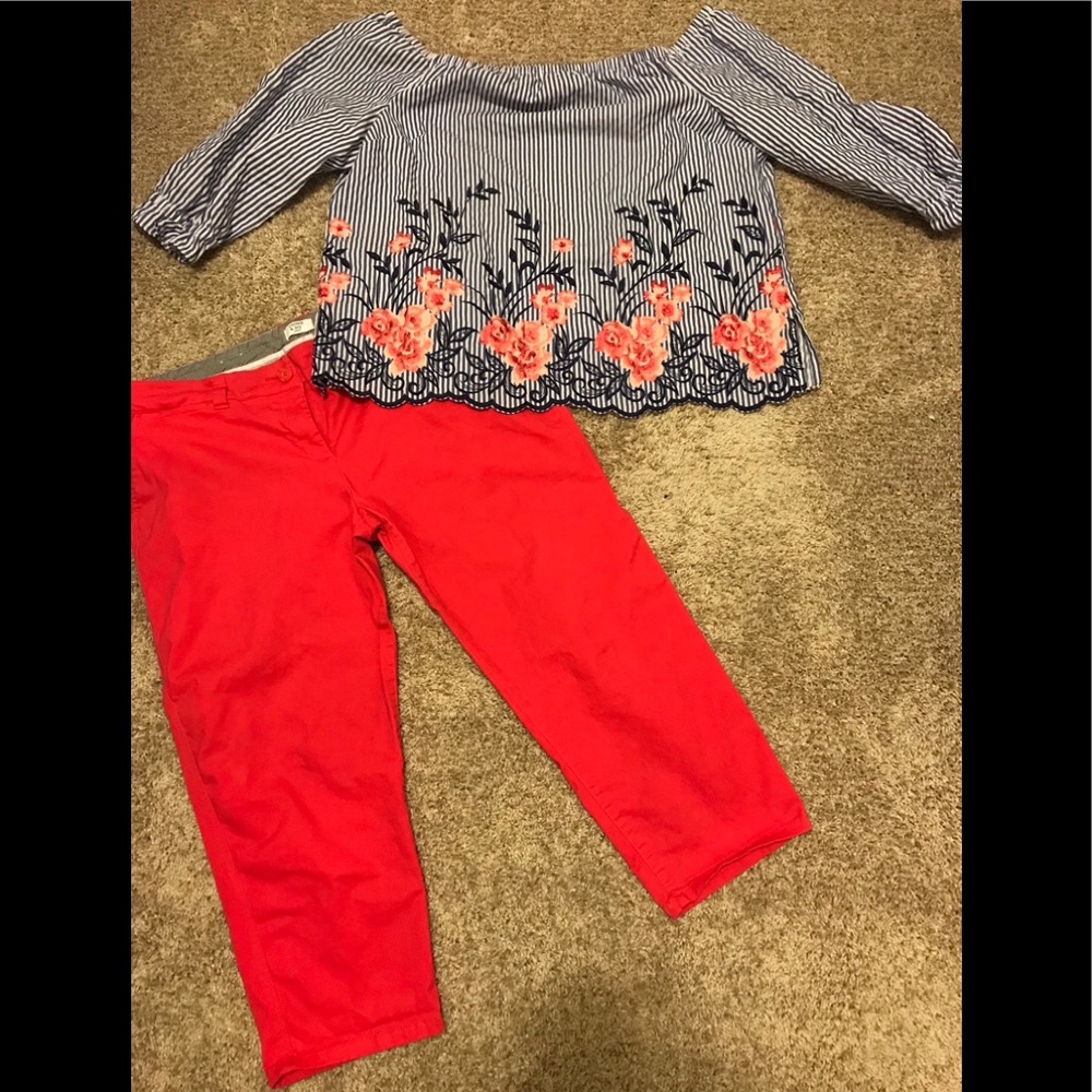 Off-The-Shoulder Summer Top, Stripes & Floral XL